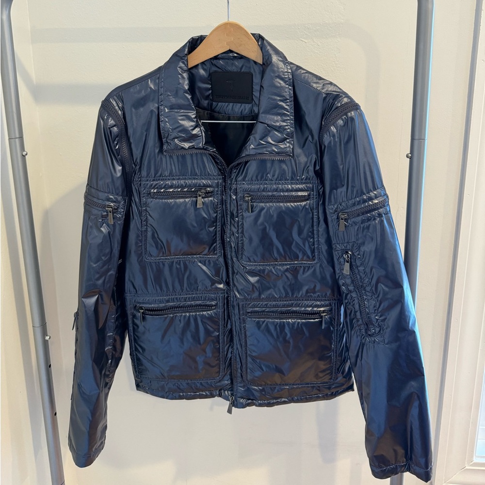 Trussardi Jacket, color is shiny/electric blue.